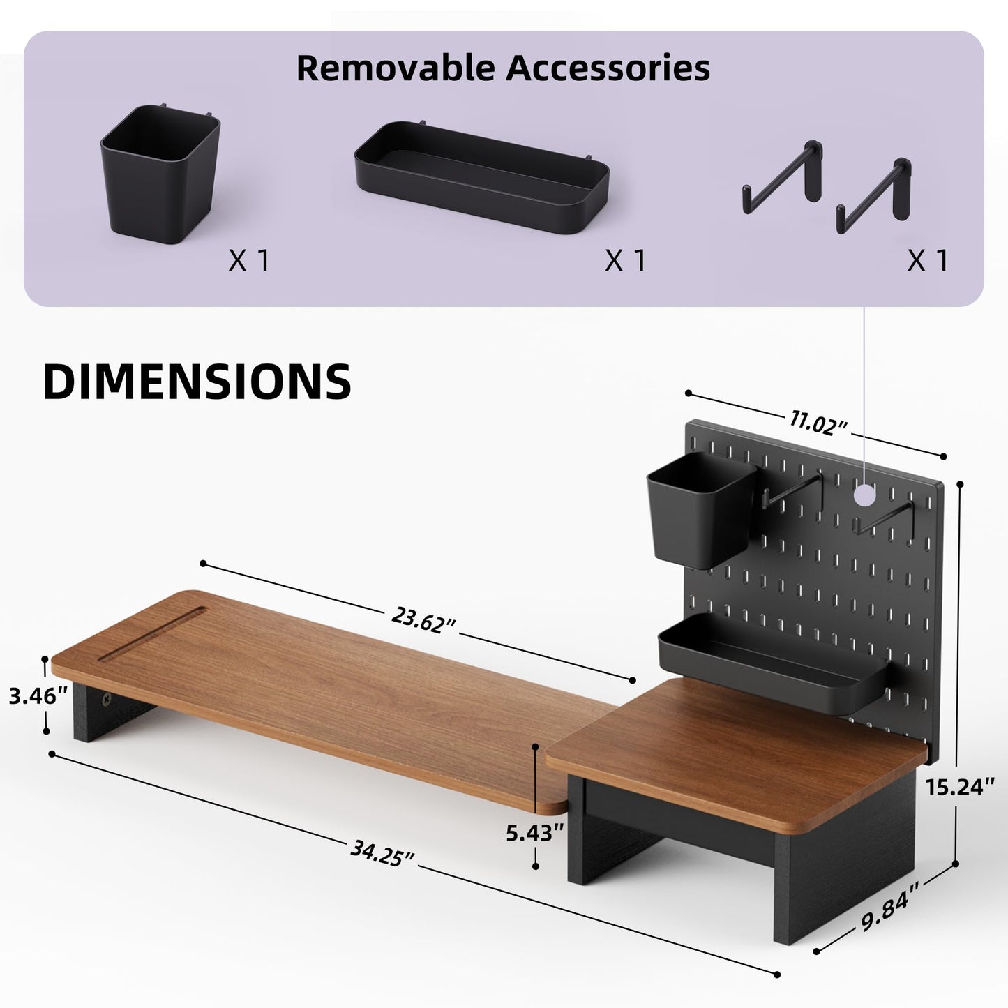 AFOOYO Monitor Stand Riser,Computer Monitor Stand with DIY Pegboard and drawer for Laptop,PC,Computer,Printer,Walnut Finish