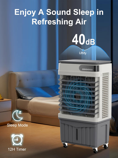 Uthfy Swamp Cooler, 36 Inch Evaporative Air Cooler with 8 Gal Water Tank, 2500 CFM, 120° Oscillation, 3 Modes & 3 Speeds, Remote, 12 H Timer, 4 Ice Packs, Portable Air Conditioner for Indoor