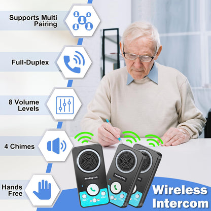 UHAXZ Intercoms Wireless for Home, Full Duplex 2 Way Intercom System, 1500ft Long Range Intercom with 8 Volume Levels, Rechargeable Battery & 4 Chime for Home Office & Business (3 Pack)