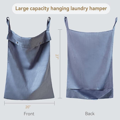 100% Linen Hanging Laundry Hamper Bag 20x27 Inch, Over the Door