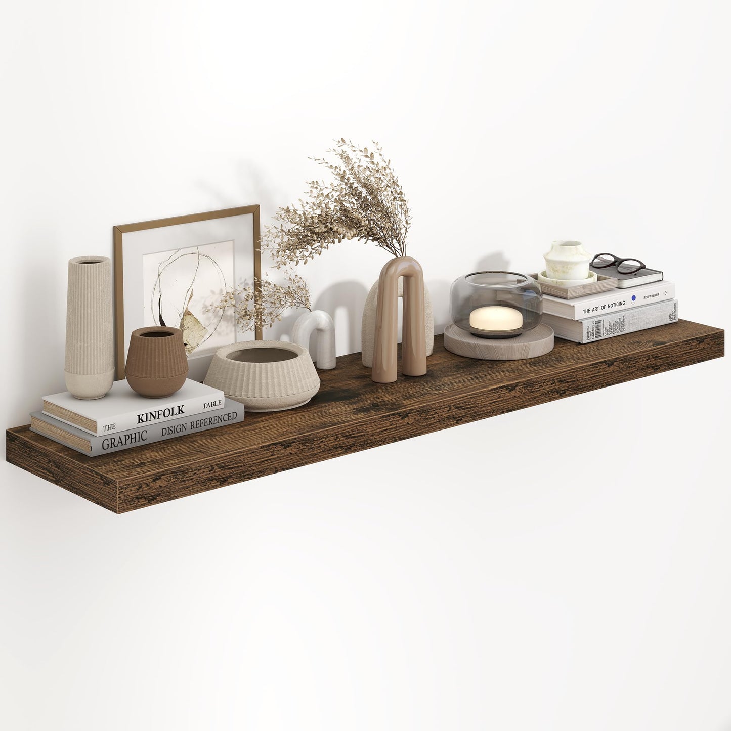 48"W x 9.3"D Floating Shelves for Wall, Wall Mounted Bathroom Shelves 1 Pack Deep Floating Shelf for Bedroom Kitchen Living Room, Rustic Wooden Wall Shelf with Invisible Bracket for Books Decor