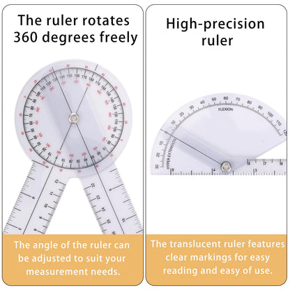 6pcs Goniometer Set, 360 Degree Transparent Finger Protractor 6/8/12 Inch Angle Ruler Measurement Tool for Physical