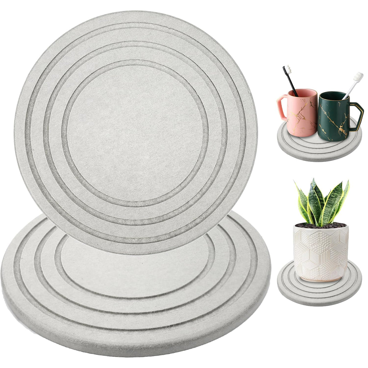2PCS 8Inch Diatomaceous Earth Plant Trays, Jaxbo Plant Water Absorbent Trays, Plant Trays for Pots, Stone Quick Drying Tray Plant Plates to Catch Water Indoor Plants and Absorbent