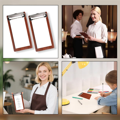 CONEHOY 60 Pcs Mini Wood Clipboard Bulk 8 x 4 '' Check Presenters Clipboard Half Page Small Wooden Clip Receipt Menu Holder for Guest Waitress Restaurants (Coffee)