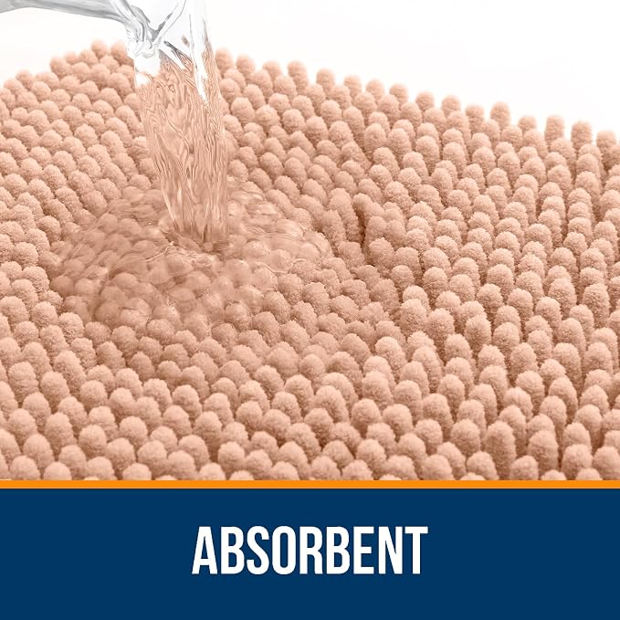 OLANLY Bathroom Rugs 34x21, Extra Soft Absorbent Chenille Bath Rugs, Rubber Backing Quick Dry, Machine Washable Bath Mats for Bathroom Floor, Tub and Shower, Home Decor Accessories, Peach