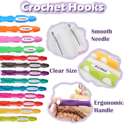 Novelchet Ergonomic Crochet Hooks Set, 13 Sizes Crochet Needles for Beginners with Case 2mm(B)-10mm(N) Purple