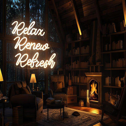 Relax Renew Refresh Neon Sign Led Dimmable Neon Lights for Bar Room Home Art Wall Decor Party Window Living Room Decor Christmas' Birthday Gift (Warm white)