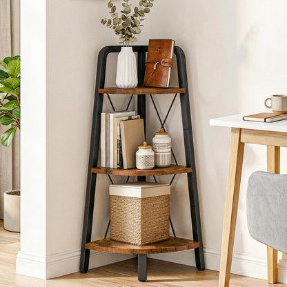 HOOBRO Corner Shelf, 3-Tier Corner Shelf Stand, 40” Tall Ladder Bookshelf, Industrial Corner Display Shelf Plant Stand for Living Room, Kitchen, Home Office, Rustic Brown BF143CJ01
