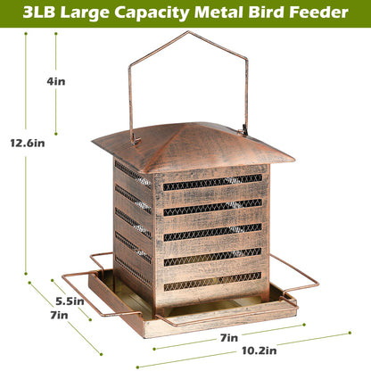 IWNTWY Bird Feeder, 3 LB Large Capacity Metal Bird Feeders for Outdoor Hanging, Heavy Duty Wild Birdfeeder with 4 Perches, Sturdy & Easy to Refill