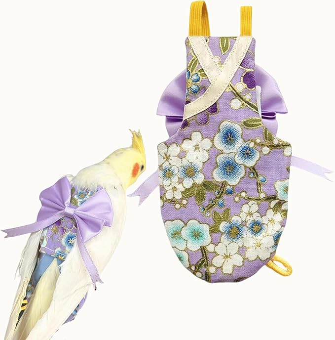 Bird Flight Suits Diapers, Parrot Flight Suits Diapers for Quaker Parakeets Cockatiels Conures Macaw African Grey, Bird Diaper, Parrot Clothes (Purple A,XS)