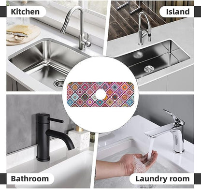 Boho Mandala Bohemian Floral Kitchen Sink Splash Guard Faucet Mat Super