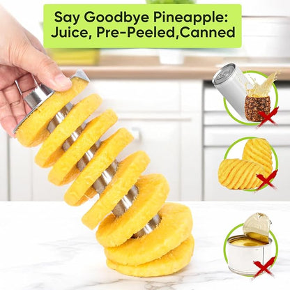 OOKUU Pineapple Corer Cutter, Stainless Steel Fruit Pineapple Peeler Slicer [Upgraded, Reinforced, Thicker Blade], Pineapple Core Remover with Measure Mark, for Diced Pineapple Ring (Blue)