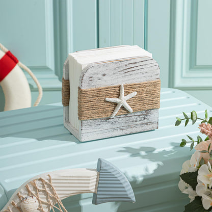Fiwochic Natural Wooden Napkin Holder, Farmhouse Napkin Holders Upright Wooden Tissue Dispenser for Kitchen Dining Room Table Decor Indoor & Outdoor Use (Beach Style,White)