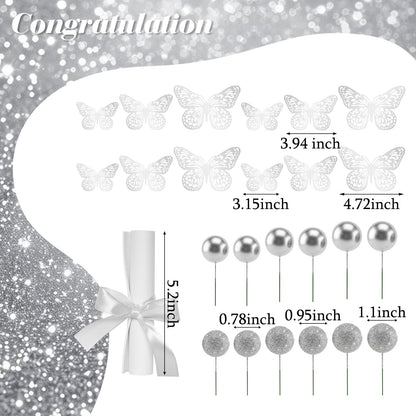 35 Pcs Graduation Cake Toppers Class of 2026 Graduations Cap Diploma She Believed She Could Beads Flowers Butterfly Cake Decorations for 2026 Graduation Party Supplies