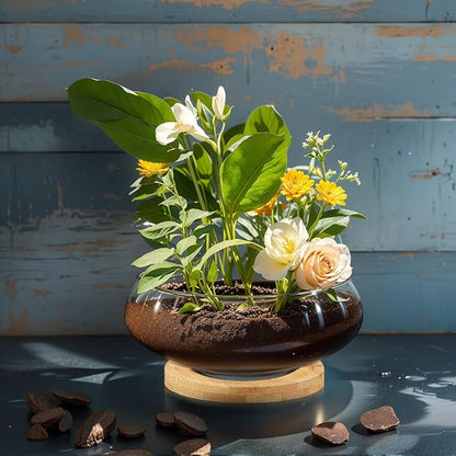 Baderke 2 Sets Glass Planter Bowls for Flowers with Tray 6'' Round Glass Vase Bowl Hydroponic Lotus Planter Pot Propagation Vases Fish Bowl for Plants Indoor Windowsill Kitchen Desktop Wedding Decor