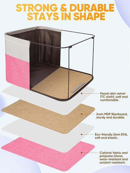 BALEINE 4 Pack Fabric Closet Storage Bins for Shelves, Linen Closet Organizers and Storage, Decorative Baskets for Organizing, Shelf, Clothes, Home, Office (Pink, 12"x8"x8")