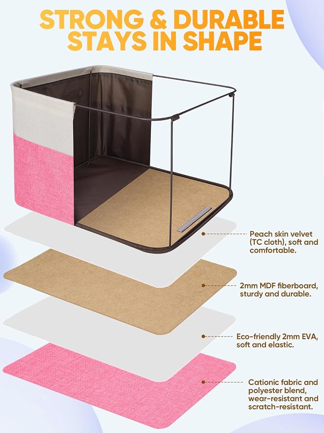 BALEINE 2 Pack Fabric Closet Storage Bins for Shelves, Linen Closet Organizers and Storage, Decorative Baskets for Organizing, Shelf, Clothes, Home, Office (Pink, 15''x11''x9.5'')