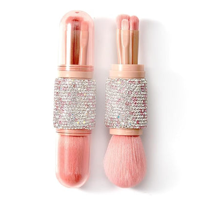 WOKOTO 4 in 1 Pink & White Diamond-Embellished Makeup Brushes