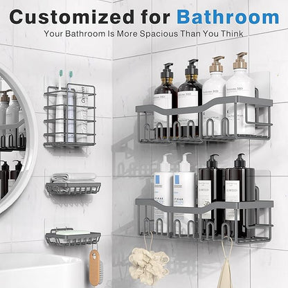 EUDELE 5-Pack Rustproof Stainless Steel Shower Caddy – No Drill Adhesive