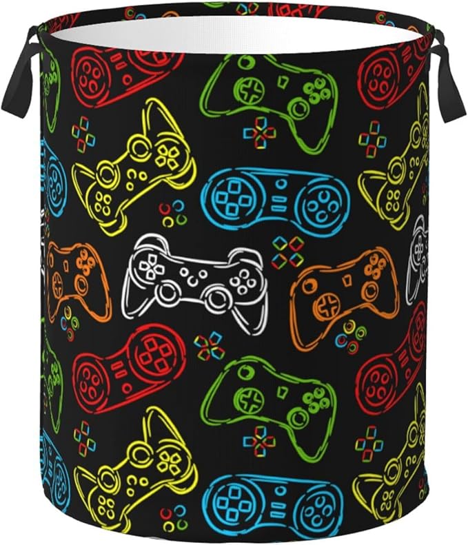 Colorful Game Joystick Silhouettes Laundry Hamper Bag