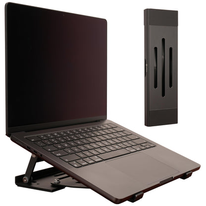 Psitek Aluminum Fold & Laptop Riser Stand 3-in-1 Adjustable, Foldable Cooling Stand with Integrated Storage Box, Ruler and Ultra-Slim Portable Design for MacBook, Tablet, Ipad, Keyboard and All Laptop