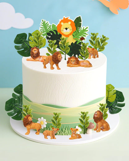 Glavatrix 25 Pcs Lion Cake Topper Lion Birthday Party Decorations Jungle Safari Animal Cake Decoration for Lion Wild Animal Theme Baby Shower Kids Boys Girls Birthday Party Supplies