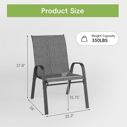 Patio Chairs Set of 4, Stackable Outdoor Dining Chairs for All Weather, Metal Modern Outside Furniture Chair for Pool Side, Garden, Backyard Deck, Dark Grey