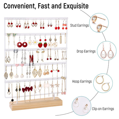shidaishiye Earring Holder Organizer, 5-Tier Earring Organizer with 60-Pair Capacity, Wooden Base Metal Earring Display, Jewelry Storage & Display for Home Store, Suitable for Women