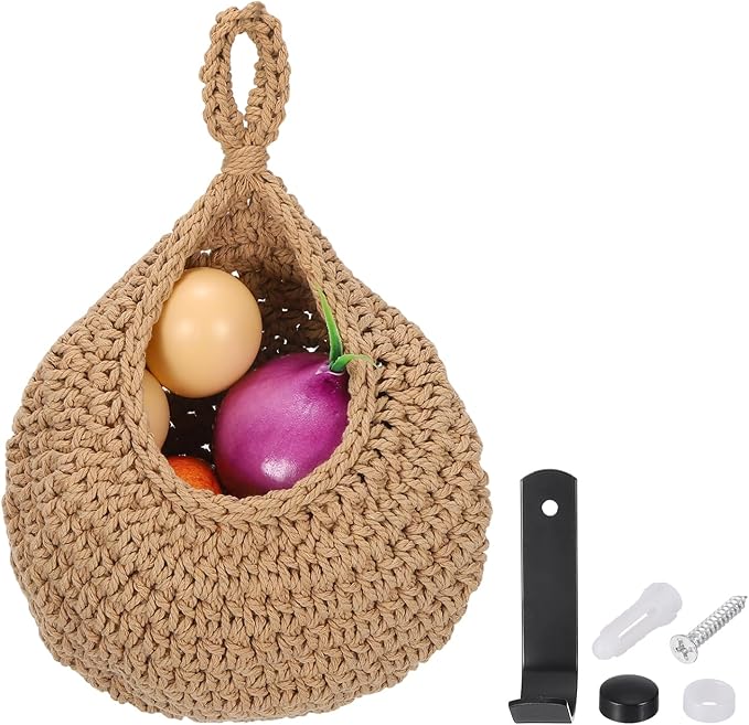 uxcell Hanging Fruit Baskets for Kitchen, Hand-Woven Wall Hanging Storage Jute