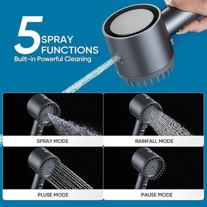 Cobbe Filtered Shower Head with Handheld, 4+1 Spray Mode Showerhead with Filters, Built-in Power Wash for Hard Water - Remove Chlorine - Reduces Dry Itchy Skin, Luxury Gray