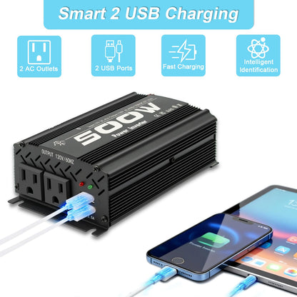500 Watt Power Inverter car Inverter Rate 500W / Peak 1000W DC12V to AC 110V RV Inverter for Camping Charging Vehicle Power Inverter-Black(500W)