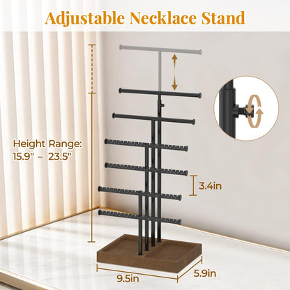 EsLuker.ly Necklace Earring Holder Organizer Display, Adjustable Jewelry Tree Stand with Stable Wooden Storage Base for Women Vendors, 6 Tier Large Bracelet Bangle Rack Tower, Stress-Free Mornings