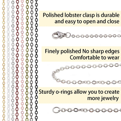 Jishi 80ft Necklace Chains Jewelry Making Chain Link Rolls Bulk 2mm - Bracelet Earring Necklace Craft Supplies DIY Jewelry Making Findings, 8-Colors Gold Silver Copper Plated Metal Rolo Cable Chains