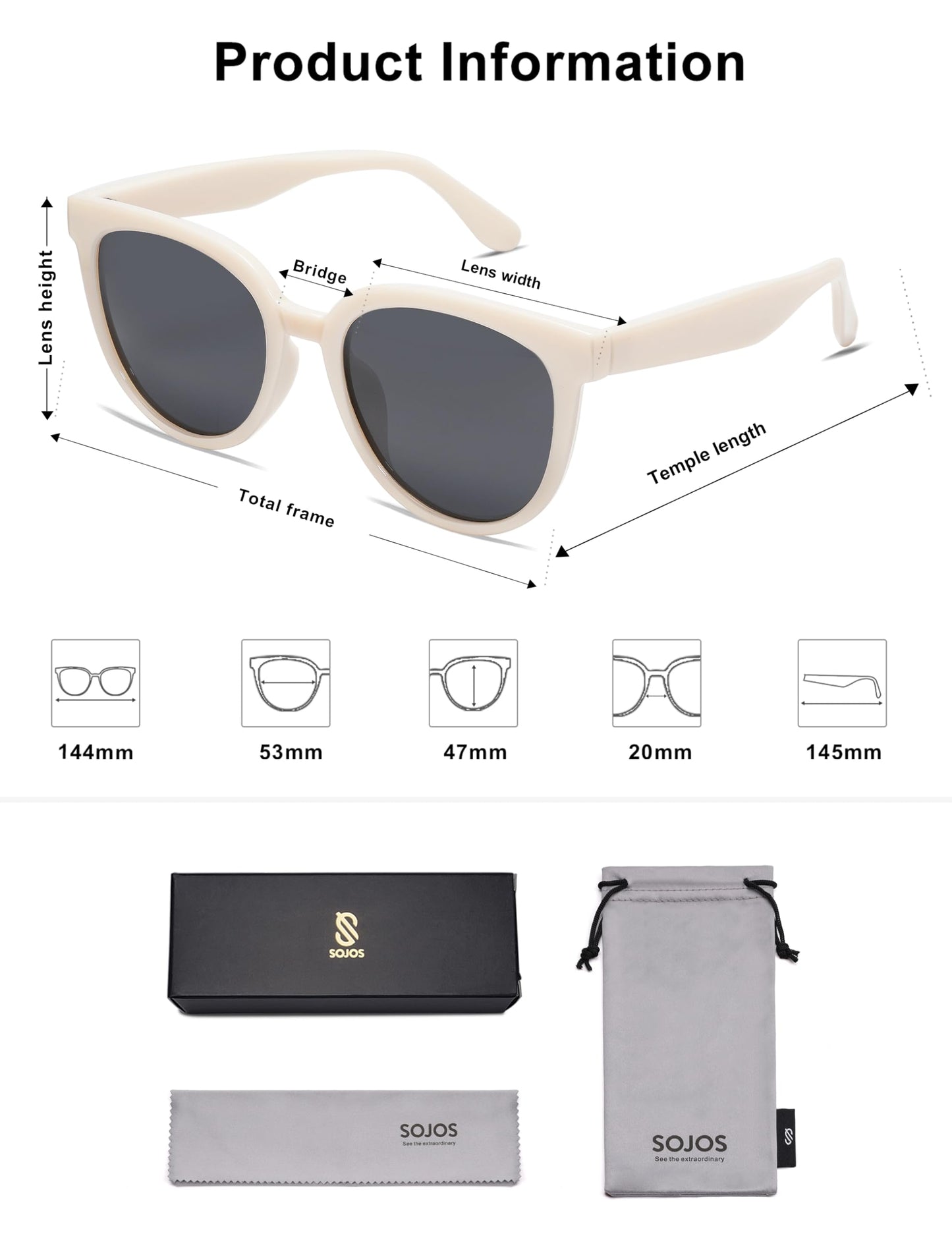 SOJOS Trendy Cat Eye Round Polarized Sunglasses for Women Fashion UV Protection Sunnies Sunglasses SJ2175