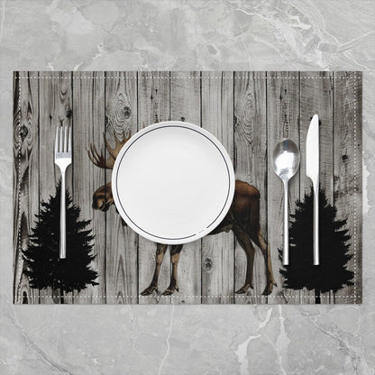 3D Moose Elegant Placemats for Dining Table Set of 4 Barn Door Wooden Stripes Place Mats 12x18 Inch for Restaurant Elk Deer Wildlife Kitchen Table Mats Easy to Clean