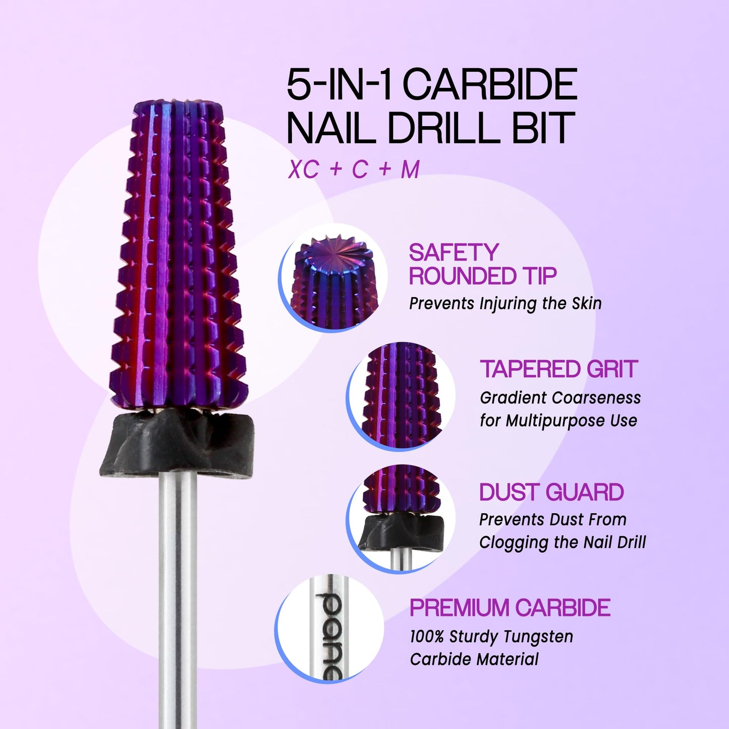 PANA Nail Carbide 5 in 1 Bit - Two Way Rotate use for Both Left and Right Handed - Fast Remove Acrylic or Hard Gel - 3/32" Shank - Manicure, Nail Art, Drill Machine (Fine - F, Silver)
