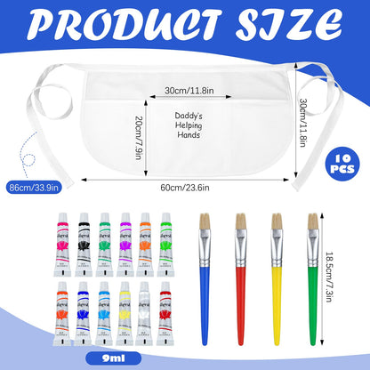 Cotwinter 10 Set Father's Day Handprint Kit DIY Waist Half Apron with Acrylic Paints and Brushes Fathers Day Personalized Handprint Gifts Family Sign Keepsake for Grandpa Daddy Papa Birthday Gifts