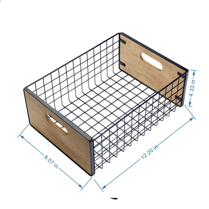 [ Extra Large ] TIEYIPIN Nesting Countertop Baskets, Metal Wire Storage Basket with Wooden Handles, Storage Organizer Bin for Kitchen Cabinets, Bathroom, Pantry, Garage, Laundry Room, Set of 2