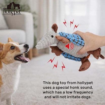 Hollypet Plush Dog Squeaky Toy Stuffed Armadillo Animal Pet Puppy Chew Toys with Clean Teeth for Small Medium Large All Breed Sizes Dogs, Sea Foam, 8 in