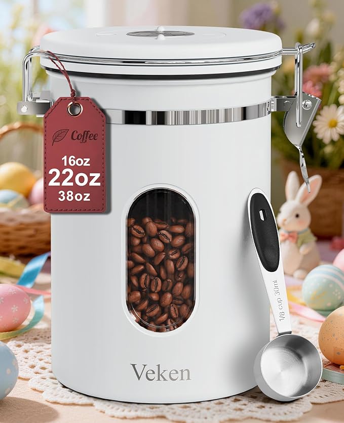 Veken Coffee Canister with Window, Easter Gifts Airtight Stainless Steel