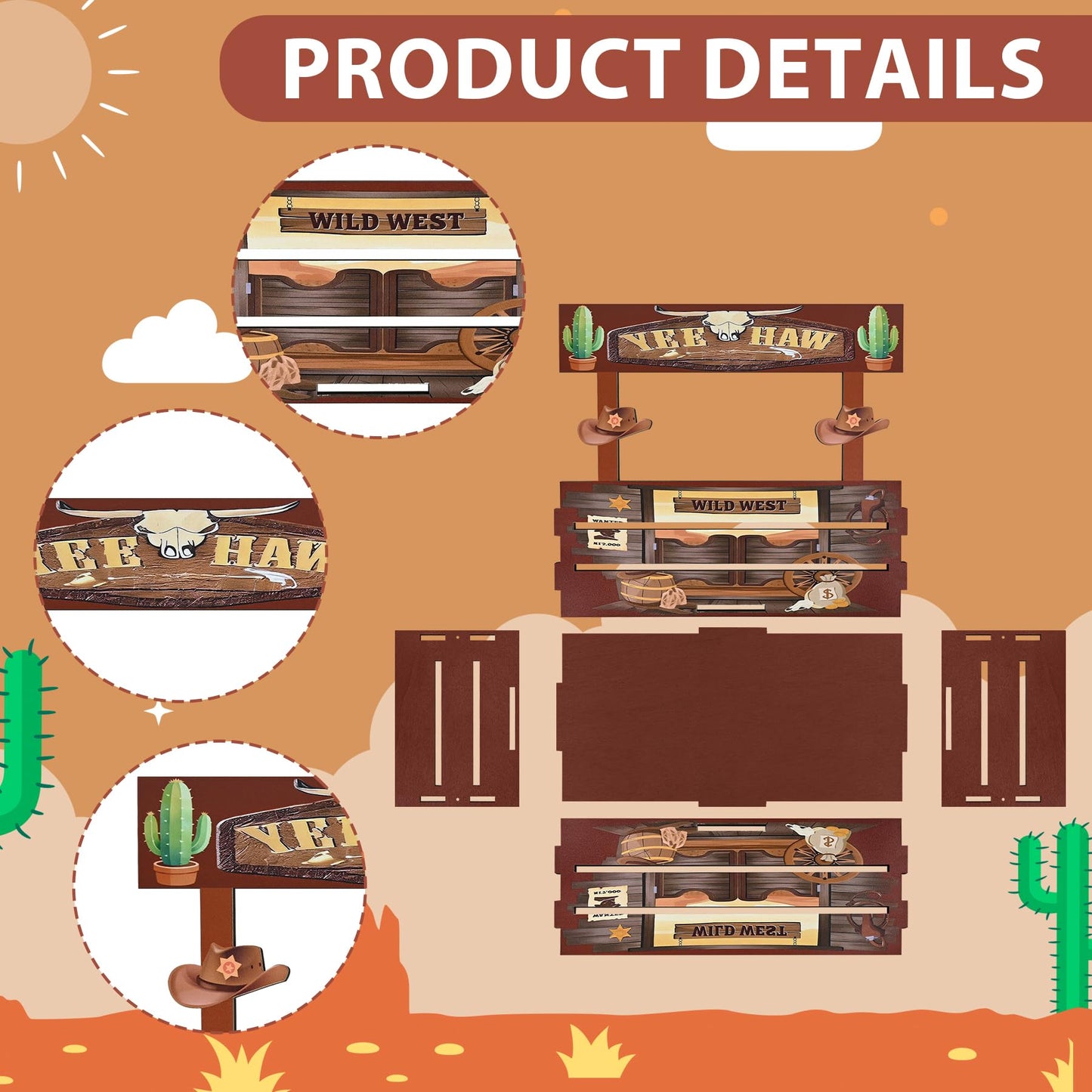 Western Cow Candy Bowl Wooden Candy Dish Holders Large Cowboy Themed Snack Box Serving Bowls Western Party Supplies Reusable Wooden Centerpiece for Snacks Wild West Birthday Baby Shower Country Decor