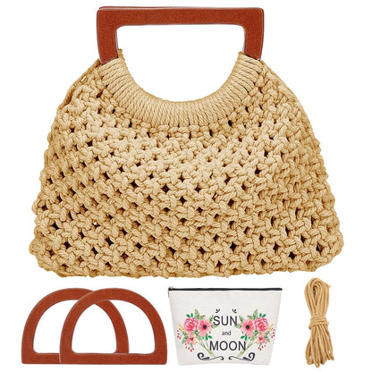 WEBEEDY DIY Macrame Handbag Kit for Adults Beginners Boho Handbag Purse Making Set with Video Tutorial, 3mm Macrame Cord, Wooden Handle, Handmade Bag for Women Valentine's Day Decor Gift,8.7x8.7 Inch