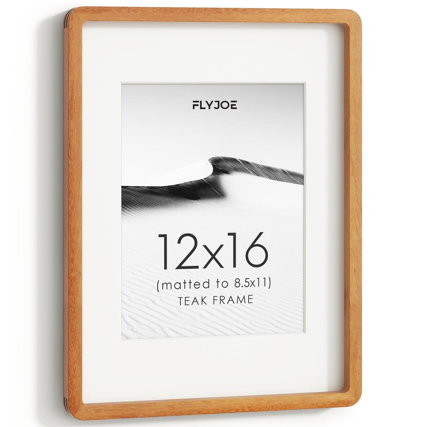 12x16 Picture Frame, USA-Sourced Natural Teak Wood Photo Collage Frame with HD Tempered Glass, Modern Simple 12 x 16 Wooden Frame Matted to 8.5x11, Vertical & Horizontal Wall Hanging Display