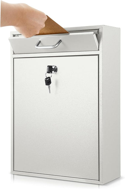 Yaocom Locking Mailbox with Key for Outdoor 16.2 x 11.2 x 4.7 Inches Large Wall Mount Mail Box with Lock Security Mail Drop Metal Collection Boxes Hanging Secure Postbox(Creamy White)