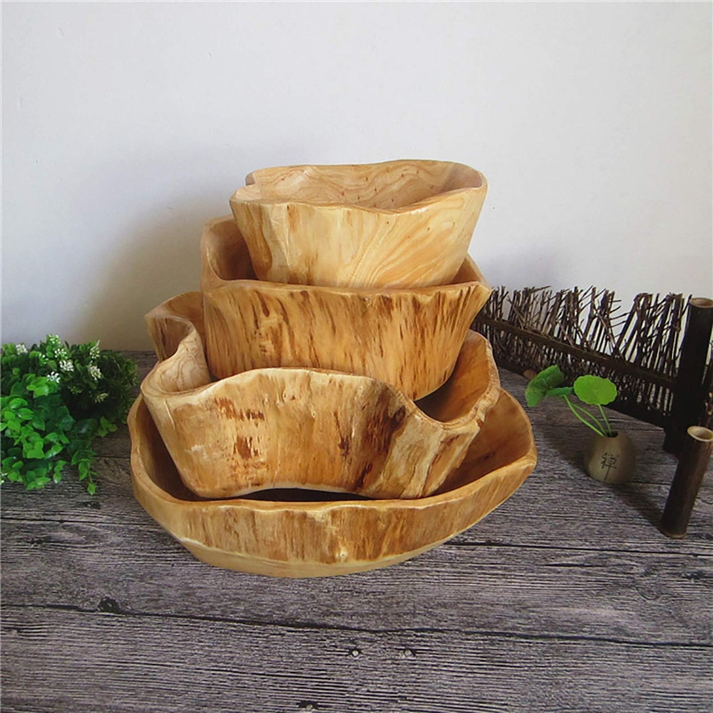 KIDYBELL Wood bowl(12"-14"),Handmade Natural Root Bowls, Fruit Salad Bowls, Creative Wooden Bowls, Each Piece is Unique
