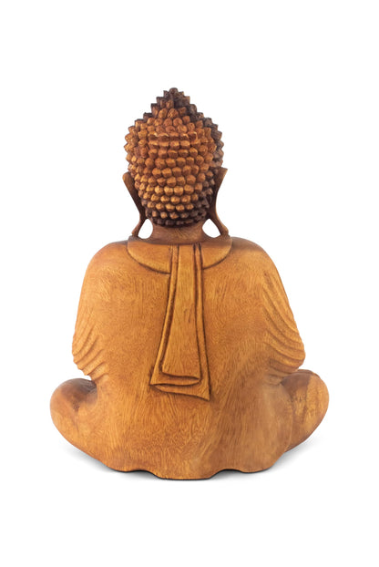 G6 Collection 20" Wooden Serene Sitting Buddha Statue Handmade Meditating Sculpture Figurine Decorative Home Decor Accent Handcrafted Gift Art Wood Hand Carved Oriental Buddha Anjali Mudra (20" Tall)