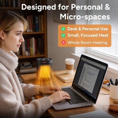 Pereysi Ceramic Personal Space Heater for Office Desk & RV, 1000W/700W Low Wattage Electric Heater Under Desk, Circuit Friendly & Quiet Mini Heater for Feet & Hands