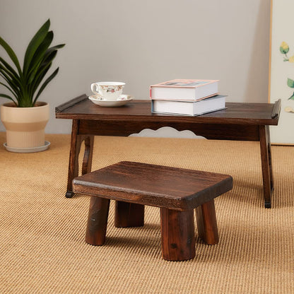 SINOBEST Wooden Stool, Rectangular Bedside Step Stool, Step Ladder for Kitchen & Bathroom, Foot Rest Stool Under Desk, Super Sturdy Hold Up to 500 LBS
