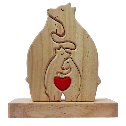 Personalized Wooden Bears Family Puzzle with Heart Decorations, Blank Bear Sculptures with Base for Home Decor, Housewarming Birthday Gift for Parents (4 Bears)