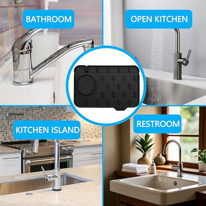 2 Pieces Black Faucet Guard & Draining Mat 8.3" Mini Splash Guard Faucet Handle